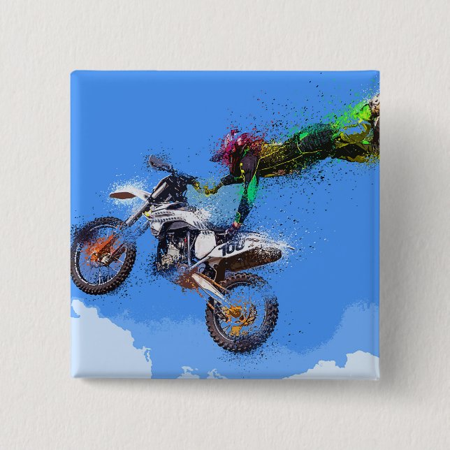Motorcycle rider motocross jump 15 cm square badge (Front)