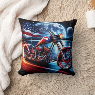 Motorcycle riding under the night flag cushion