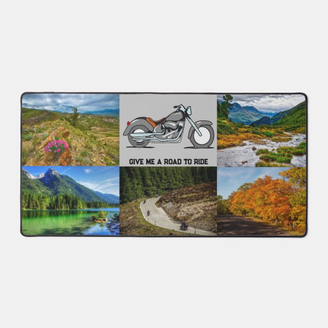 Motorcycle Road Trip 6 Photo Easy Upload Vacation Desk Mat (Front)