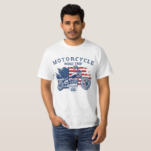 Motorcycle Road Trip Route 66 USA Flag T-Shirt