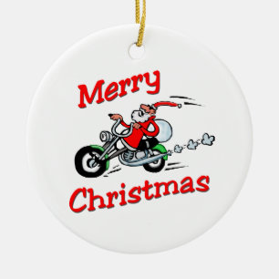 Motorcycle Santa Ceramic Ornament