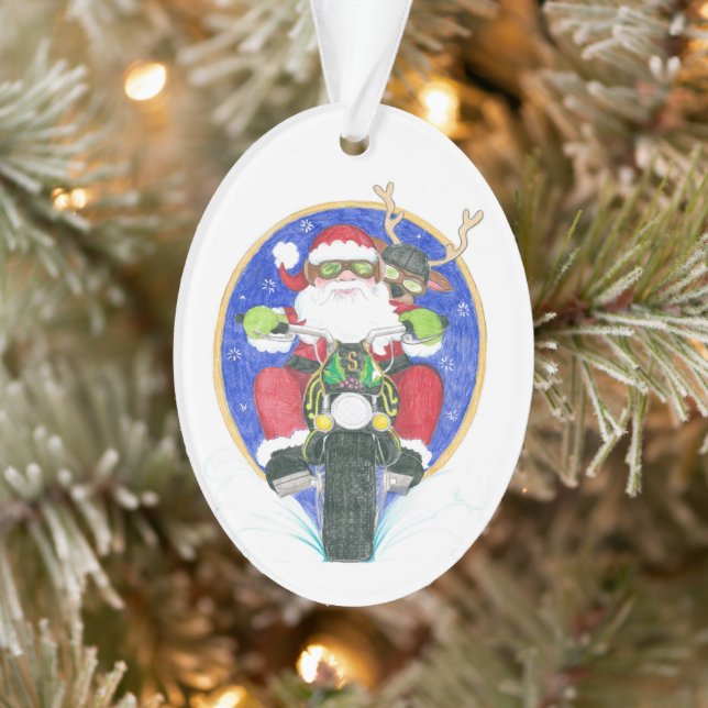 Motorcycle Santa & Friend Ornament (Tree)