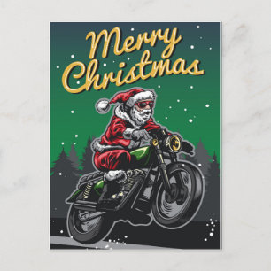 Motorcycle Santa Merry Christmas Biker Holiday Postcard