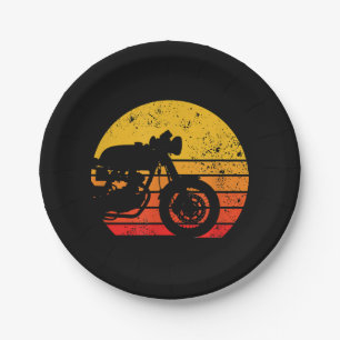 Motorcycle Shirt Vintage Retro T-Shirt for Cafe Ra Paper Plate