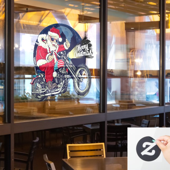 Motorcycle Shop Chopper Riding Santa Claus Cigar (Restaurant Window)
