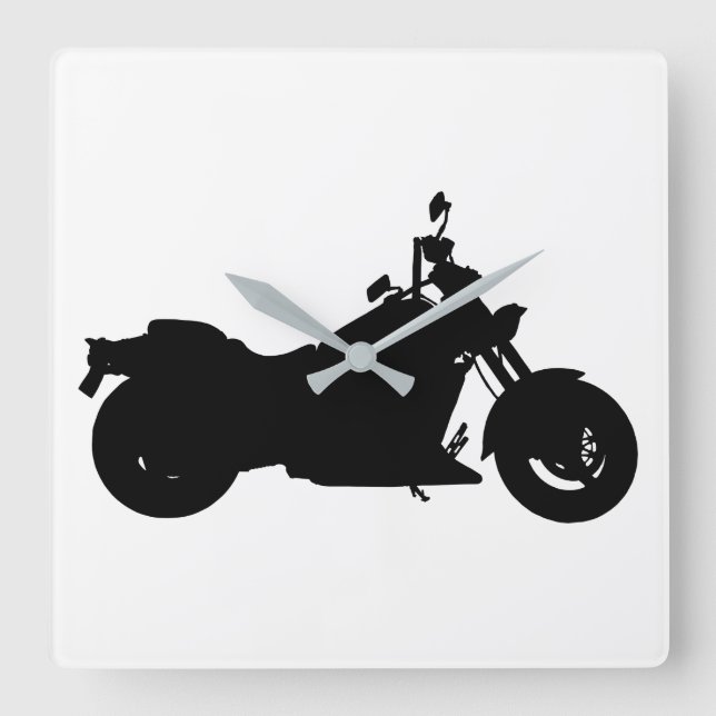 Motorcycle Silhouette Square Wall Clock (Front)