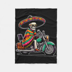 Motorcycle Skeleton Biker Mexican Sombrero Cinco D Fleece Blanket
