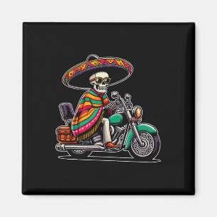 Motorcycle Skeleton Biker Mexican Sombrero Cinco D Magnet