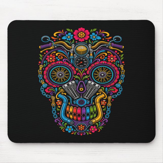 Motorcycle Skull Biker Sugar Skull Engine Art Mouse Pad (Front)