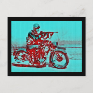 Motorcycle Soldier WWII Postcard