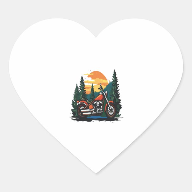 Motorcycle Sunset Biker Landscape Heart Sticker (Front)
