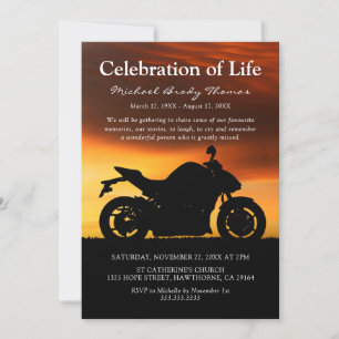 Motorcycle Sunset   Celebration Of Life Invitation