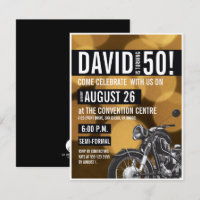 Motorcycle theme 50th birthday party Gold black