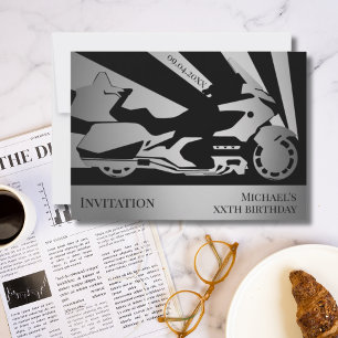 Motorcycle-themed birthday event silver Invitation