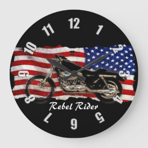 Motorcycle & US Flag Design Large Clock