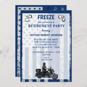 Motorcycle US Flag Police Officer Retirement  Invitation