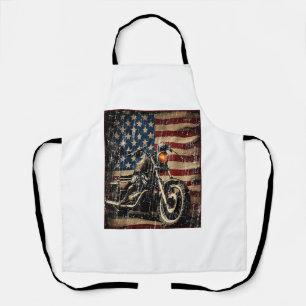Motorcycle USA Flag Retro Biker Apron