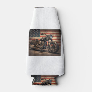 Motorcycle USA Flag Retro Biker Bottle Cooler