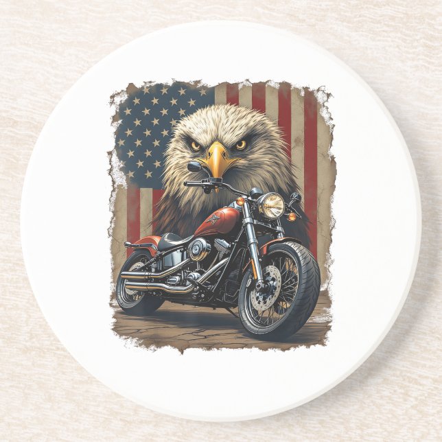 Motorcycle USA Flag Retro Biker Chopper Coaster (Front)