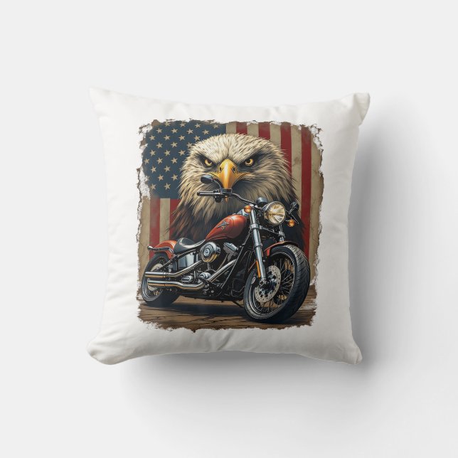 Motorcycle USA Flag Retro Biker Chopper Cushion (Front)