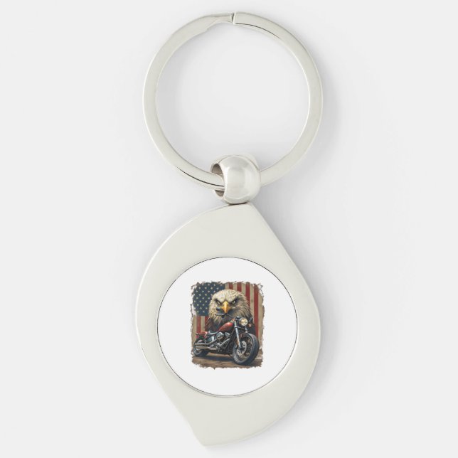 Motorcycle USA Flag Retro Biker Chopper Key Ring (Front)