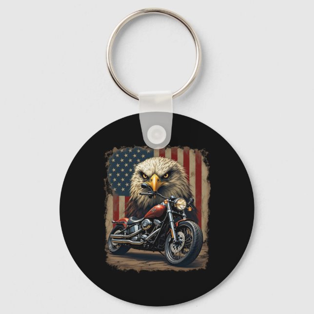 Motorcycle Usa Flag Retro Biker Chopper  Key Ring (Front)