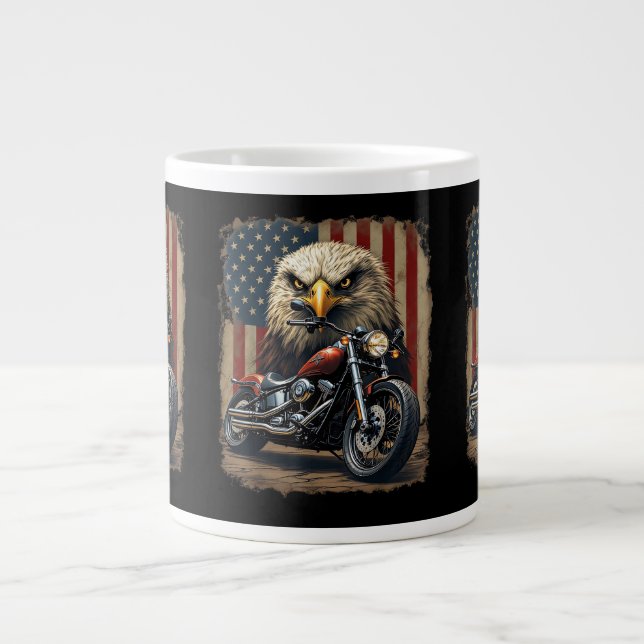 Motorcycle USA Flag Retro Biker Chopper Large Coffee Mug (Front)
