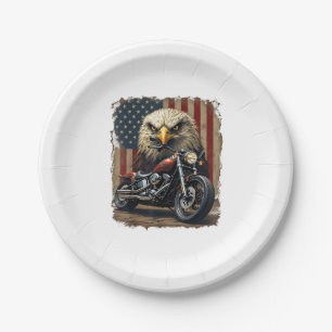 Motorcycle USA Flag Retro Biker Chopper Paper Plate