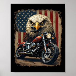 Motorcycle Usa Flag Retro Biker Chopper  Poster