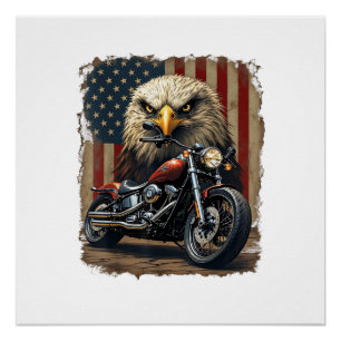 Motorcycle USA Flag Retro Biker Chopper Poster
