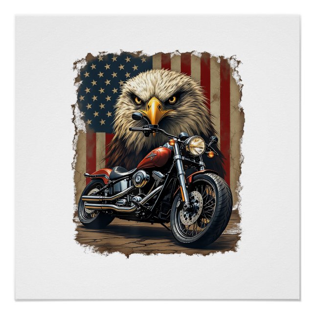 Motorcycle USA Flag Retro Biker Chopper Poster (Front)