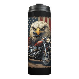 Motorcycle USA Flag Retro Biker Chopper Thermal Tumbler