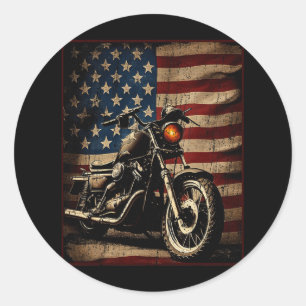 Motorcycle Usa Flag Retro Biker  Classic Round Sticker