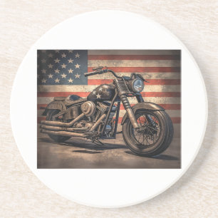 Motorcycle USA Flag Retro Biker Coaster