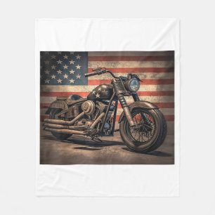 Motorcycle USA Flag Retro Biker Fleece Blanket