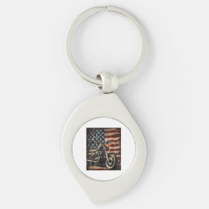 Motorcycle USA Flag Retro Biker Key Ring