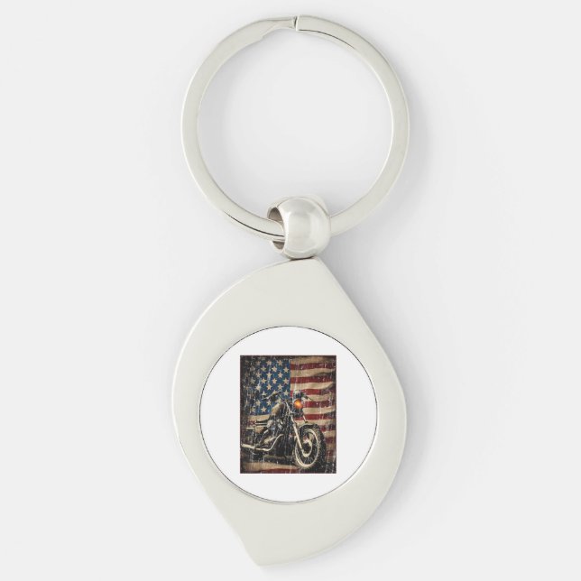 Motorcycle USA Flag Retro Biker Key Ring (Front)
