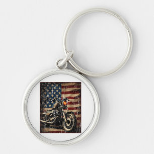 Motorcycle USA Flag Retro Biker Key Ring