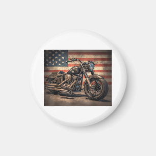 Motorcycle USA Flag Retro Biker Magnet