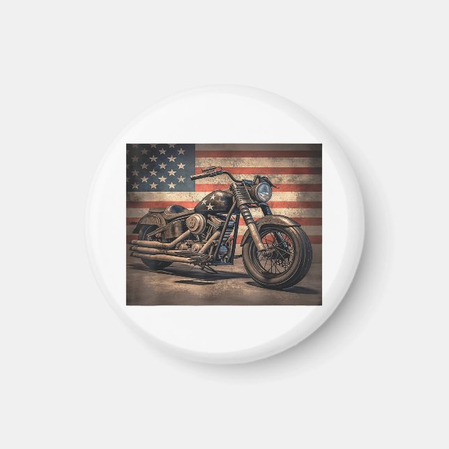 Motorcycle USA Flag Retro Biker Magnet (Front)
