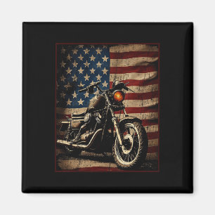 Motorcycle Usa Flag Retro Biker  Magnet
