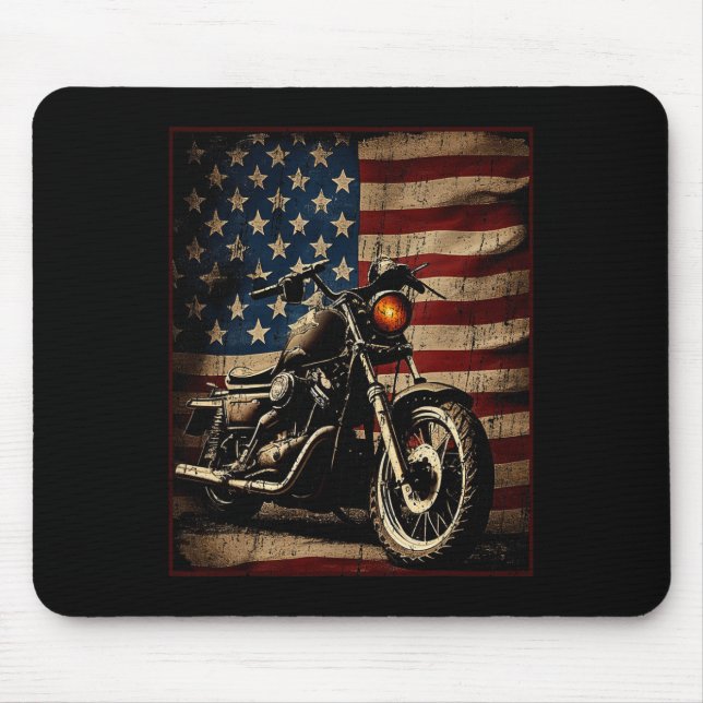 Motorcycle Usa Flag Retro Biker  Mouse Pad (Front)