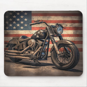 Motorcycle USA Flag Retro Biker Mouse Pad