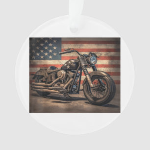 Motorcycle USA Flag Retro Biker Ornament