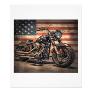 Motorcycle USA Flag Retro Biker Photo Print