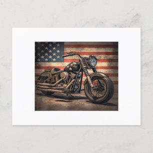 Motorcycle USA Flag Retro Biker Postcard
