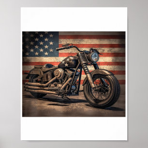 Motorcycle USA Flag Retro Biker Poster