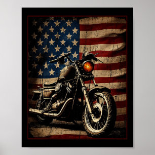 Motorcycle Usa Flag Retro Biker Poster