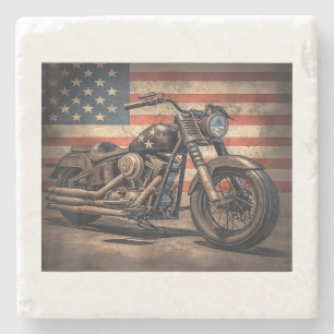 Motorcycle USA Flag Retro Biker Stone Coaster