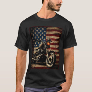 Motorcycle Usa Flag Retro Biker  T-Shirt